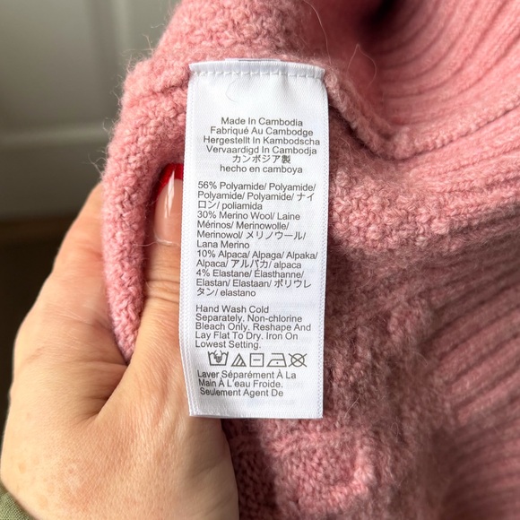 J.Crew Cable-knit Rollneck Wool Blend Sweater Supersoft Yarn Dusty Rose Pink L - Picture 7 of 7